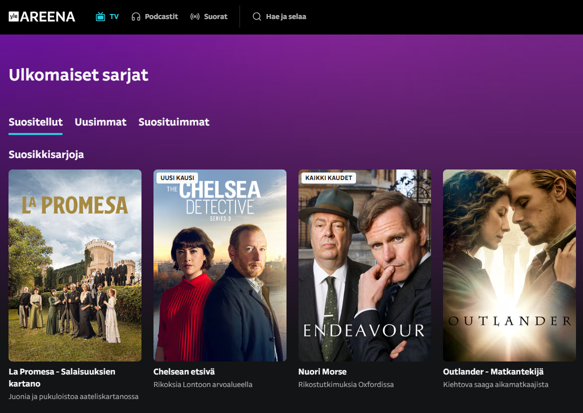 Yle Areenan ulkomaiset sarjat -sivu